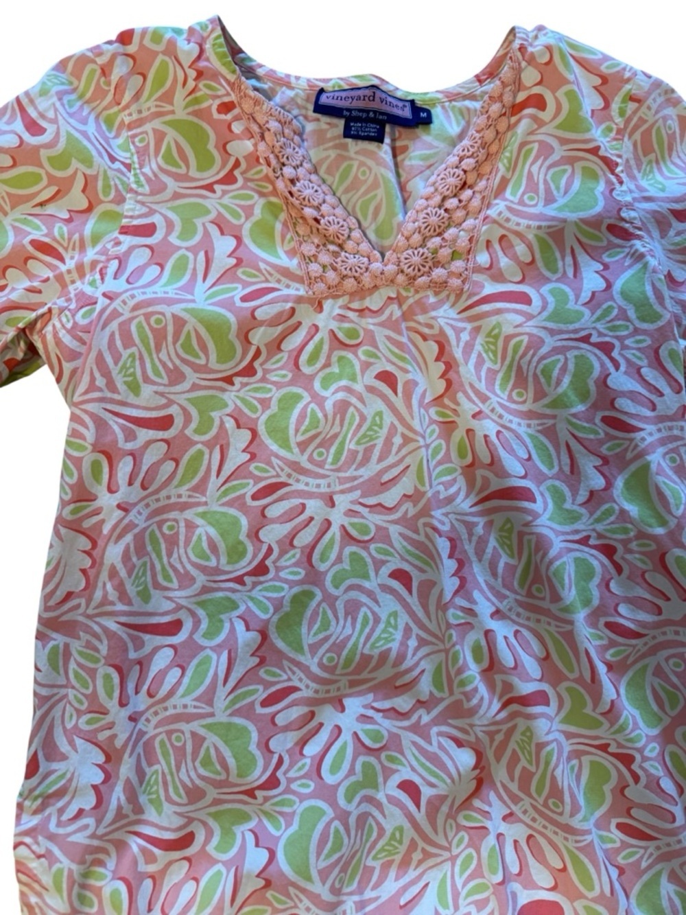 Vineyard Vines Printed 3/4-Sleeve Blouse with Crochet Detail Size Medium - Picture 2 of 12